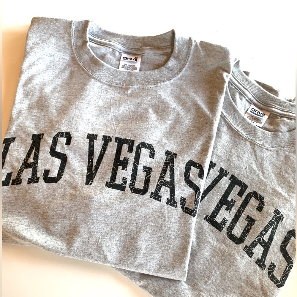Las Vegas T Shirt Bundle of 2 Matching Shirts Treasure Island Logo on back.  New